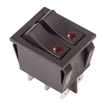 RWB-512 красный - Выключатель клавишный двойной с подсветкой ON-OFF (6c) 15А 250В