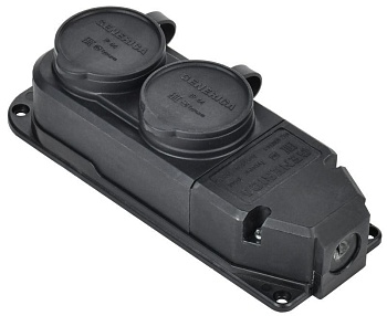 Колодка удлинителя 2-м 16А IP44 с защ. крышкой каучук черн. ERK20-016-02-44-K02-G