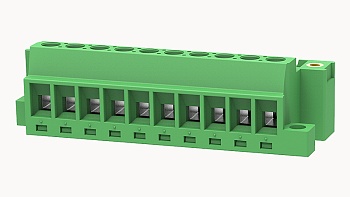 PCB вилка 2EDG-DBM-5.08-10P-14 - Вилочный разъем, PCB, на кабель, угол 90 град., с монтажными фланцами,монтаж на поверхность,шаг 5,08 мм, 10 полюсов, сечение проводников: 0.2 - 2.5 мм кв., 320V, 12А, цвет: зеленый, серия 2EDG-DBM