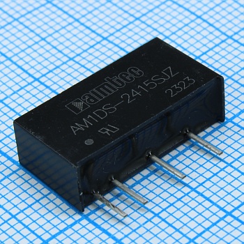 AM1DS-2415SJZ - DC/DC, 1Вт, вход 21.6…26.4В, выход 15В/0.007…0.067А, изоляция 1500В DC, КПД 81%, максимальная емкостная нагрузка не более 560мкФ, SIP7, 19.65x6x10.16мм, -40…105°C, пластик