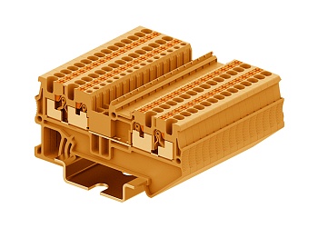 Проходная клемма TP1.5-4-OG - Проходная клемма, 4 точки подключения, тип фиксации провода: push-in, номинальное сечение: 1,5 мм кв., 17,5A, 500V, ширина: 3,5 мм, цвет: оранжевый, тип монтажа: DIN 35