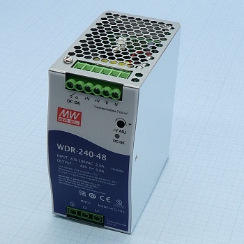 WDR-240-48 - Преобразователь AC-DC на DIN-рейку  240Вт, вход 180…550V AC, 47…63Гц /254…780V DC, выход 48В/0…5A, рег. вых=48…55В, изоляция 3000В AC, в кожухе  63х125.2х113.5мм, -30…+70°
