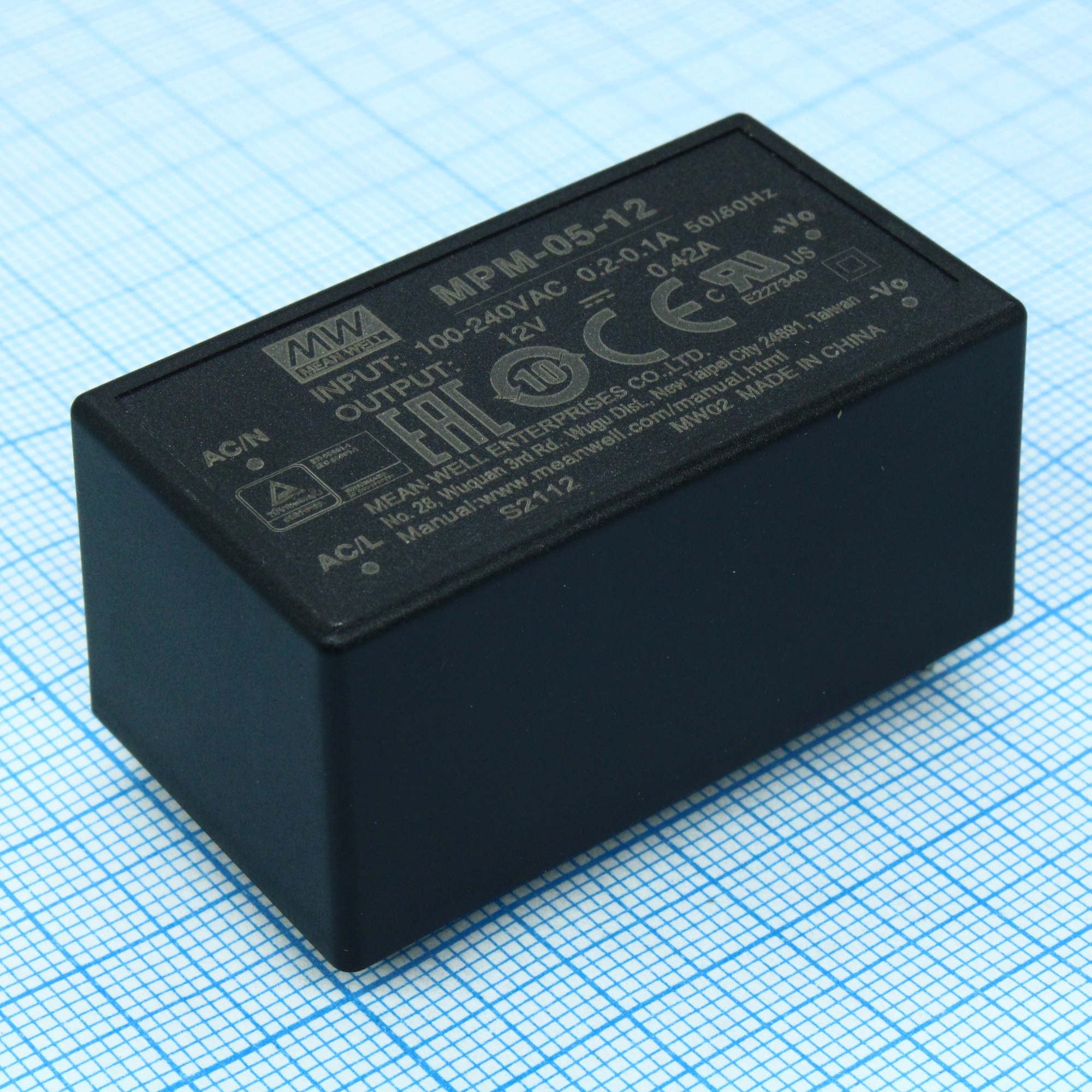 MPM-05-12 - AC-DC med, 5Вт, вход 80...264В AC 47...440 Гц, выход 12В/0.42А, изоляция 4000В AC, на плату, 45.7х25.4х21.5мм, -40...+85°C
