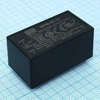 MPM-05-12 - AC-DC med, 5Вт, вход 80...264В AC 47...440 Гц, выход 12В/0.42А, изоляция 4000В AC, на плату, 45.7х25.4х21.5мм, -40...+85°C