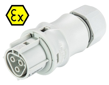 Разъем RST20I3SXB1 ZR1 GL взрывозащита - Взрывозащищенный розеточный разъем на кабель диам. 6-10 мм, IP68(69k), 3 полюса, винтовая фиксация провода, номинальные характеристики: 250V+РЕ, 20A, цвет: белый, серия RST Ex