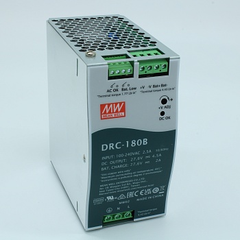 DRC-180B - AC-DC с функцией UPS, 179.4Вт, вход 90...264В АС/127...370В DC, выход 1: 27.6В/0…4.5А, выход зарядного устройства 27.6В/2А, изоляция 3000В АС, в корпусе 63х125.2х115мм, -20...+70°С