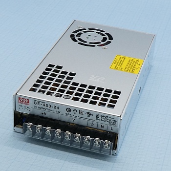 SE-450-24 - AC-DC, 451.2Вт, вход 180...264VAC, 47...63Гц / 254...370VDC, выход 24В/18.8A, рег. вых 21.6...28.5В, изоляция 3000В AC, в кожухе 225x124х50мм, -10…+60°С