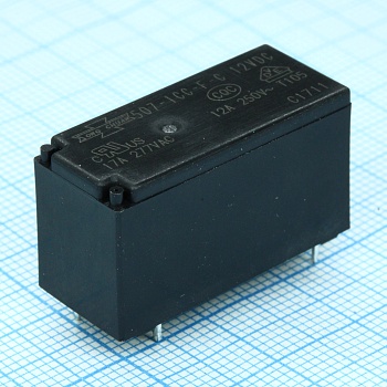 507-1CC-F-C 12VDC - Реле промежуточное катушка 12В, 0.53Вт контакты 12А 240В переменного тока, 1 перекидной, размер (LxWxH) мм: 29.0х12.5х15.7 мотнаж в отверстие
