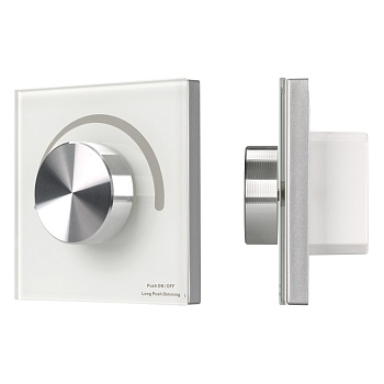 Панель Rotary SMART-P3-DIM (12-24V, 2.4G) 023030 - Встраиваемая роторная стеклянная панель 2.4 ГГц, цвет белый. Для управления одноцветными источниками света (ШИМ). Управление яркостью с помощью роторного регулятора. Работает в режиме master/slave и может