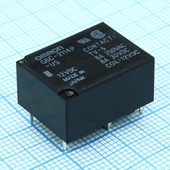 G6C-2114PUS-12DC - Силовое реле 8А один контакт на замыкание один контакт на размыкание катушка 12В монтаж в отверстие