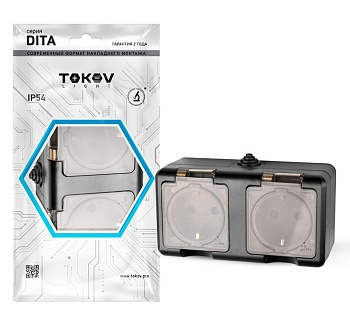 Розетка 2-м ОП Dita 16А IP54 250В с заземл. с прозр. крышкой карбон TKL-DT-R2Z-C14T-IP54