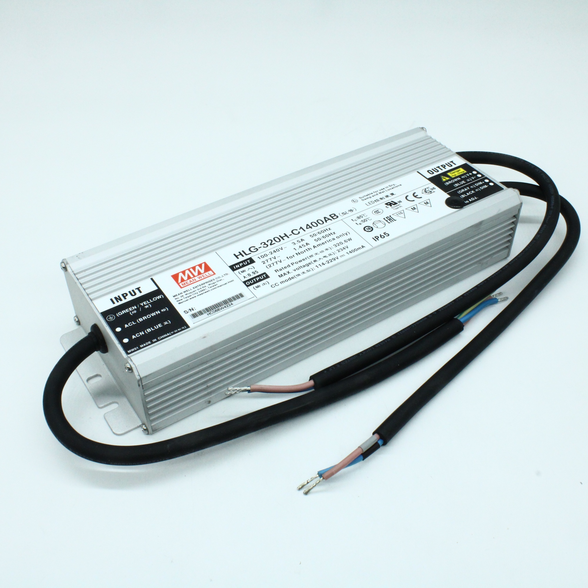 HLG-320H-C1400AB - Источник электропитания светодиодов класс IP65 320,6Вт 114-229/1400мА стабилизация тока димминг