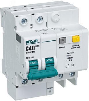 Выключатель автоматический дифференциального тока 2п C 40А 30мА тип AC 4.5кА ДИФ-101 6мод. 15007DEK