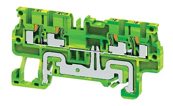 Заземляющая клемма CPG1.5/4 - Заземляющая клемма, 4 точки подключения, тип фиксации провода: push-in, номинальное сечение: 1,5 мм кв., ширина: 3,5 мм, цвет: желто-зеленый, тип монтажа: DIN 35
