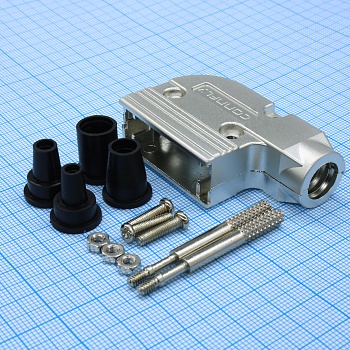 DS1047-01-15M2 - Кожух для разъема D-Sub 15pin с удлиненными винтами, металлизированный угловой