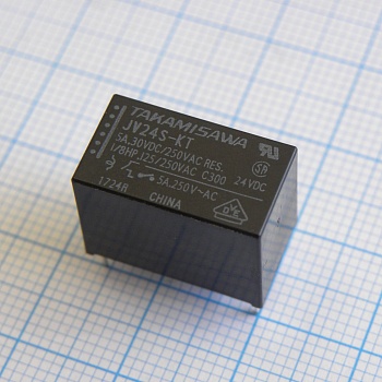 JV24S-KT - Реле силовое катушка 24В 2.88KОм 5A один контакт на замыкание (17.5x10x12.5)мм монтаж в отверстие Реле силовое