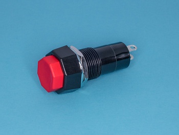 PSW-6FA-R - Кнопка восьмиугольная 220В 1А с фиксацией, крепление гайка, красная