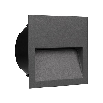 Светильник LTD-TRAIL-S115x115-4W Warm3000 (GR, 70 deg, 230V) 029963 - Светодиодный встраиваемый квадратный светильник для стен, лестниц, 4Вт. Цвет ТЕПЛЫЙ БЕЛЫЙ 3000K, св.поток 220лм, CRI(Ra)>80, угол 70°, асимметричный свет. Размер 115x115x37мм (закладная