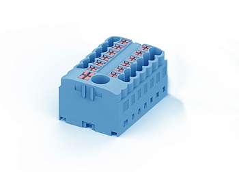 Распределительный блок TPA6/2.5-13-BU - Блок распределения потенциала, 13 точек подключения, тип фиксации провода: push-in, номинальное сечение: 2,5/6 мм кв., 41A, 450V, цвет: синий