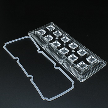 ALHB173D12LED60G-NEW - Групповая прямоугольная линза 2x6 на 12 светодиодов 3030/3535/5050, эфф=93%, 60°(квадрат), 173x71.4mm   H:7,95mm, PMMA, обновленная версия.