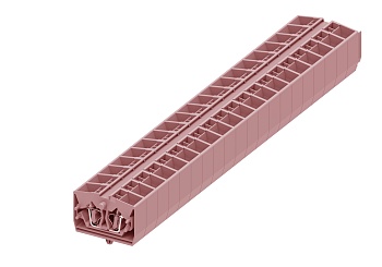 Клемма мини 254349 - Мини клемма, верхний подвод кабеля, 4 точки подключения в клемме, тип фиксации провода: пружинный, номинальное сечение: 2,5 мм кв., 24A, 800V, цвет: розовый, тип монтажа: защелки в панель