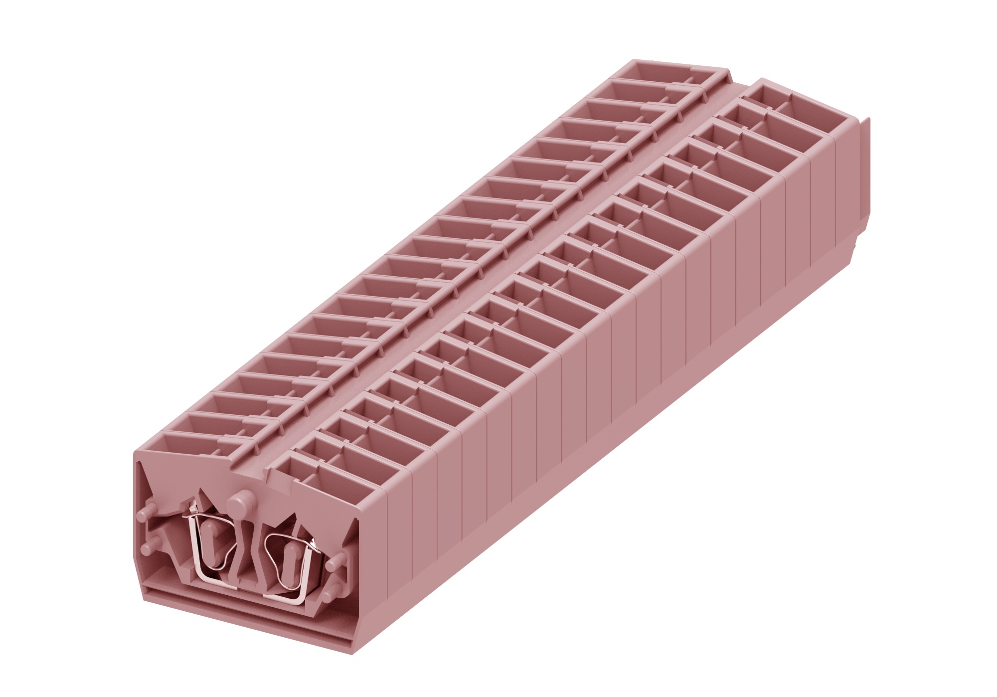 Клемма мини 254329 - Мини клемма, верхний подвод кабеля, 2 точки подключения в клемме, тип фиксации провода: пружинный, номинальное сечение: 2,5 мм кв., 24A, 800V, цвет: розовый, тип монтажа: без фиксации