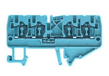 Клемма сдв. WKF 2.5 D2/2/35 BLAU - Проходная клемма, 4 точки подключения, тип фиксации провода: пружинный, номинальное сечение: 2,5 мм кв., 24A, 800V, ширина: 5 мм, цвет: синий, тип монтажа: DIN 35