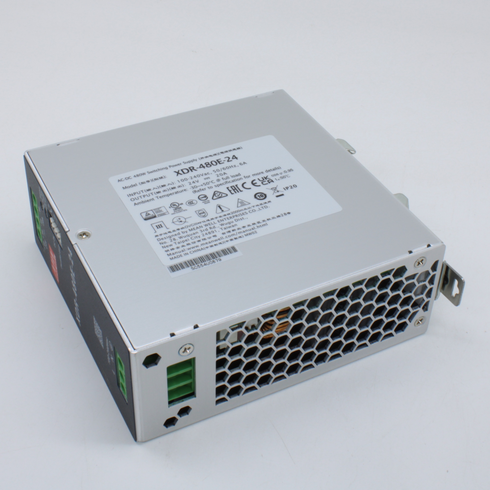 XDR-480E-24 - Преобразователь AC-DC на DIN-рейку 480Вт, выход 24В/20A, рег. вых 24…29В, вход 85…264В AC, 47…63Гц /120…370В DC, изоляция 4000В AC, 48х125,2х125мм, -40…+70°С, возможность параллельного подключения