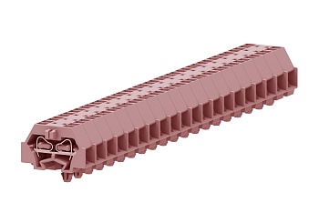 Клемма мини 240349 - Мини клемма, боковой подвод кабеля, 4 точки подключения в клемме, тип фиксации провода: пружинный, номинальное сечение: 1,5 мм кв., 18A, 400V, цвет: розовый, тип монтажа: защелки в панель