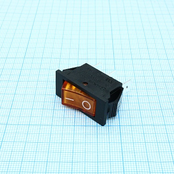 RK1-17 1X1N B/OR"0-" - Выключатель клавишный ON-OFF с подсветкой цвет корпуса (черный) цвет кнопки (оранжевый)
