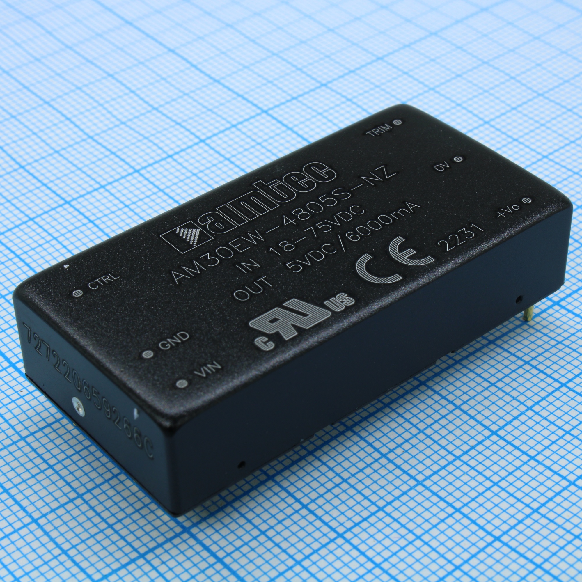 AM30EW-4805S-NZ - DC/DC, 30Вт, вход 18…75В, выход 5В/6А, изоляция 1600В DC, КПД 88%, максимальная емкостная нагрузка не более 10000мкФ, вход On/Off, 2x1", 50.8x25.4x11.8мм, -40…75°C, металл