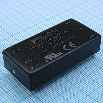 AM30EW-4805S-NZ - DC/DC, 30Вт, вход 18…75В, выход 5В/6А, изоляция 1600В DC, КПД 88%, максимальная емкостная нагрузка не более 10000мкФ, вход On/Off, 2x1", 50.8x25.4x11.8мм, -40…75°C, металл