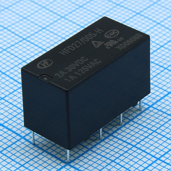 HFD27/005-H - Реле сигнальное 1А две группы на переключение катушка 5В (20.5х10.1х11.5)мм монтаж в отверстие