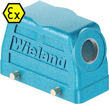 Крышка разъема Ex 70.353.1636.1 - Крышка разъема на кабель, типоразмер 16B, взрывозащищита, без уплотнителя, 1 отверстие с резьбой для кабельных вводов M32x1,5, с боковым расположением, без защелок (упоры для двух защелок), материал корпуса: цинковый спла