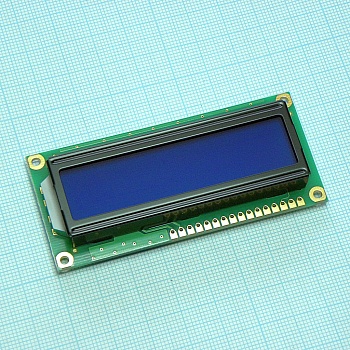 WH1601A-TMI-CT# - ЖКИ знакосинтезирующий 16 x 1, STN Синий Негативный/прозрачный светодиодная подсветка ярко-Белая, размеры 80x36 мм, видимая область 66x16 мм, -20...70°C, контактные площадки сверху 15 выводов