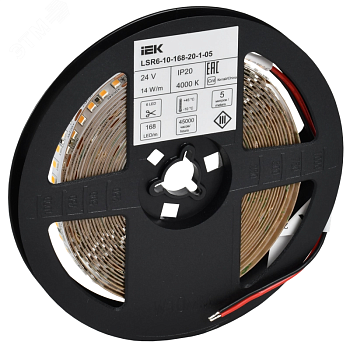 Лента светодиодная 5м SMD2835 168LED/м 14Вт/м IP20 ширина 10мм 24В нейтральный белый IEK LSR6-10-168-20-1-05