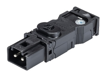 Разъем GST15I2 SS1 ZR1 SW - Вилочный разъем на кабель диам. 6 - 7,7 мм, 2 полюса, винтовая фиксация, номинальное напряжение: 250V, номинальный ток: 16A, цвет корпуса: черный, цвет контактной вставки: черный, серия gesis GST15i2