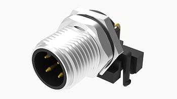 Вилочный разъем SR-M12A-08P-MM-SF7003 - Вилочный разъем для монтажа на печатную плату, 8 полюсов, M12, гайка спереди, угол 90 град., фиксация провода пайкой, A-Code, 2A, 30V, M12*1.0, металл