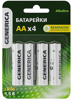 Батарейка щелочная Alkaline LR06/AA (4шт/блистер) GENERICA ABT-LR06-ST-L04-G