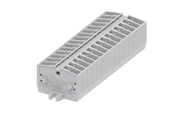 Клемма мини 254303 - Мини клемма, верхний подвод кабеля, 2 точки подключения в клемме, тип фиксации провода: пружинный, номинальное сечение: 2,5 мм кв., 24A, 800V, цвет: светло-серый, тип монтажа: монтажные фланцы