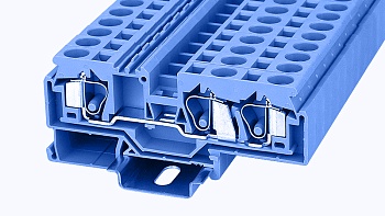 Проходная клемма WS10-TW-01P-12 - Проходная клемма, 3 точки подключения, тип фиксации провода: тип фиксации провода: пружинный, номинальное сечение: 10 мм кв., 57A, 800V, ширина: 10 мм, цвет: синий, тип монтажа: DIN35