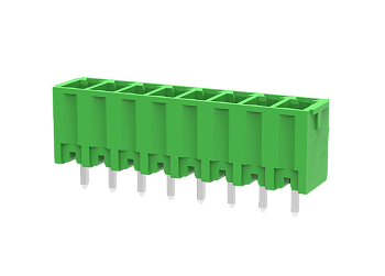 Вилочный разъем на плату MC-PA3.81V15-0002 - Вилочный разъем, вертикальный, на плату, шаг: 3.81 мм, 15 полюсов, фиксация на плате пайкой, исполнение: стандартное, 160V, 8A, цвет: зеленый