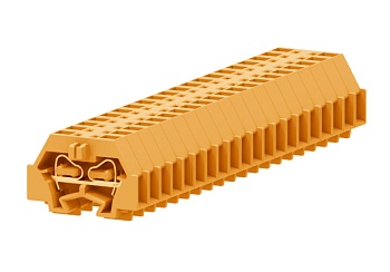 Клемма мини 241322 - Мини клемма, боковой подвод кабеля, 2 точки подключения в клемме, тип фиксации провода: пружинный, номинальное сечение: 2,5 мм кв., 24A, 500V, цвет: оранжевый, тип монтажа: DIN15