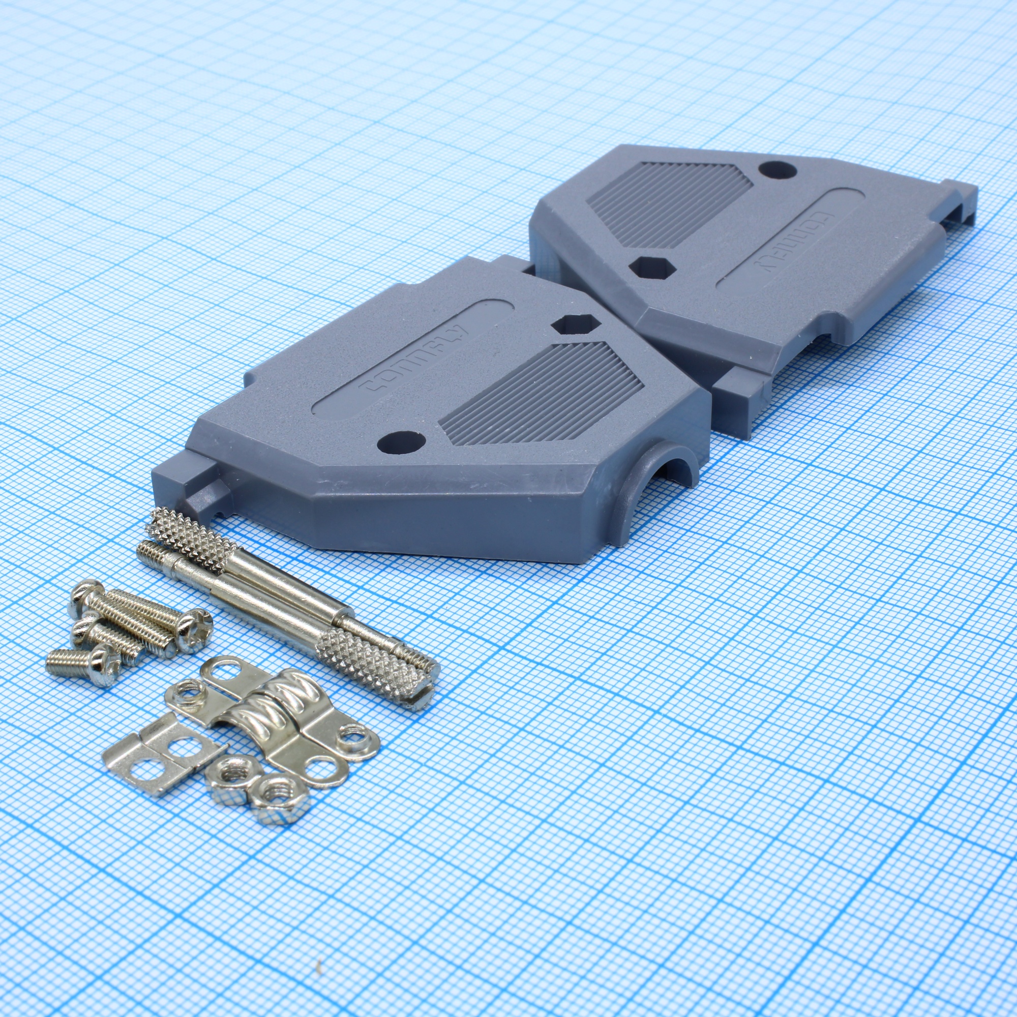 DS1045-37AP1L1-B - Кожух для D-SUB разьема 37 pin с удлиненными винтами, пластик, серый