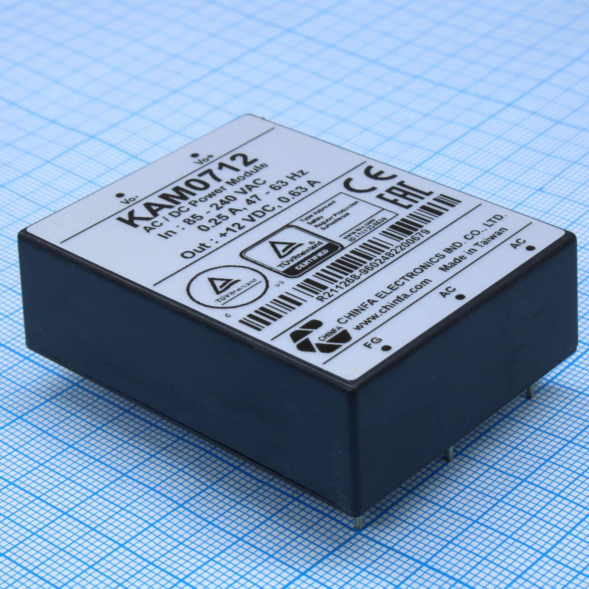 KAM0712 - AC-DC, 7Вт, выход 12В/0.63A, вход 85…265V AC, 47…63Гц / 120...370V DC,  изоляция 3000V AC, в кожухе 58х45х19мм, -20…+50°С