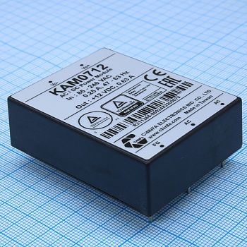 KAM0712 - AC-DC, 7Вт, выход 12В/0.63A, вход 85…265V AC, 47…63Гц / 120...370V DC,  изоляция 3000V AC, в кожухе 58х45х19мм, -20…+50°С