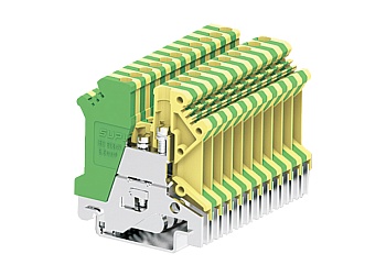 Заземляющая клемма 303993 - Заземляющая клемма, SUK2.5, тип фиксации провода: винтовой, номинальное сечение: 2,5 мм кв., ширина: 5,1 мм, цвет: желто-зеленый, тип монтажа: DIN 35