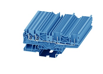 Проходная клемма 2150-1404 - Проходная клемма для подключения разъема, TA1.5, 2+2 точки подключения, тип фиксации провода: пружинный, номинальное сечение: 1,5 мм кв., 13,5A, 500V, ширина: 3,5 мм, цвет: синий, тип монтажа: DIN
