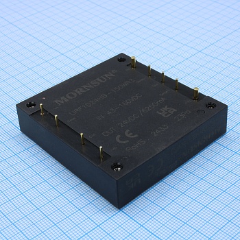 URF1D24HB-150WR3 - Преобразователь DC/DC 150 Вт, вход 43...160 В, выход ±24 В,//+4.375/-6.25 А (THT)