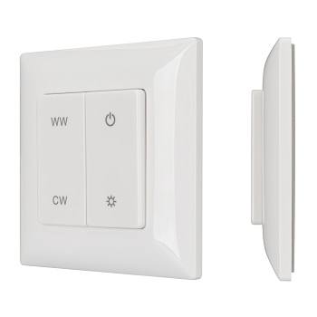 Панель SMART-P48-MIX-P-SUF (3V, 1 зона, Knob, 2.4G) 028302 - Накладная кнопочная панель 2.4 ГГц, цвет белый. Материал - пластик. Для управления мультибелыми (MIX) источниками света (ШИМ), 1 зона управления. Питание/рабочее напряжение 3VDC от батарейки CR2